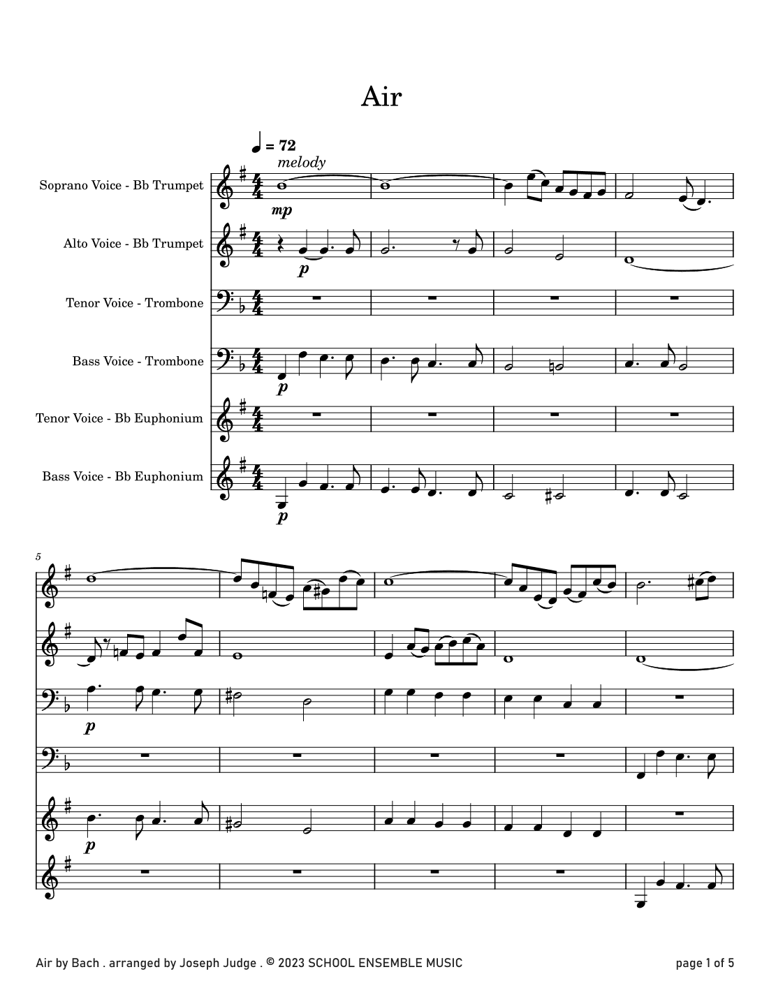 Air by Bach for Brass Quartet in Schools (arr. Joseph Judge)