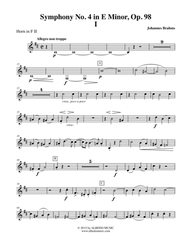 Brahms Symphony No. 4, Movement I - Horn in F 2 (Transposed Part), Op. 98 (arr. Doug Clyde)