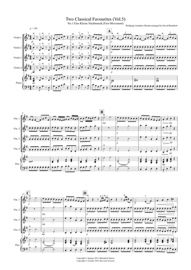 2 Classical Favourites for Violin Quartet (volume five) (arr. David Burndrett)