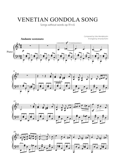 Venetian Gondola song op.19 n.6 - Em (arr. Amanda Kohn)