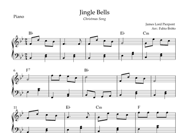 Jingle Bells (Christmas Song) for Easy Piano Solo with Chords (Bb Major) (arr. Fabio Britto)