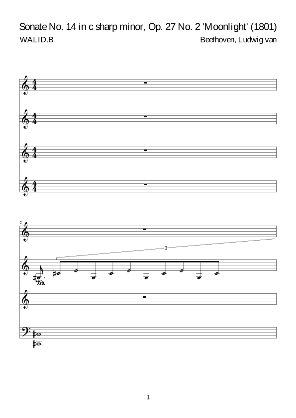 Sonate No. 14 in c sharp minor, Op. 27 No. 2 'Moonlight' (1801) (arr. WALID B)