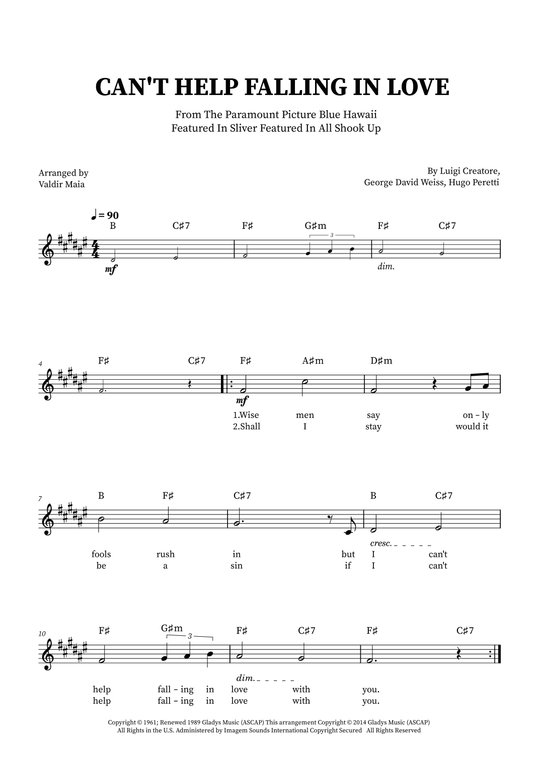 Can't Help Falling In Love (arr. Valdir Maia)