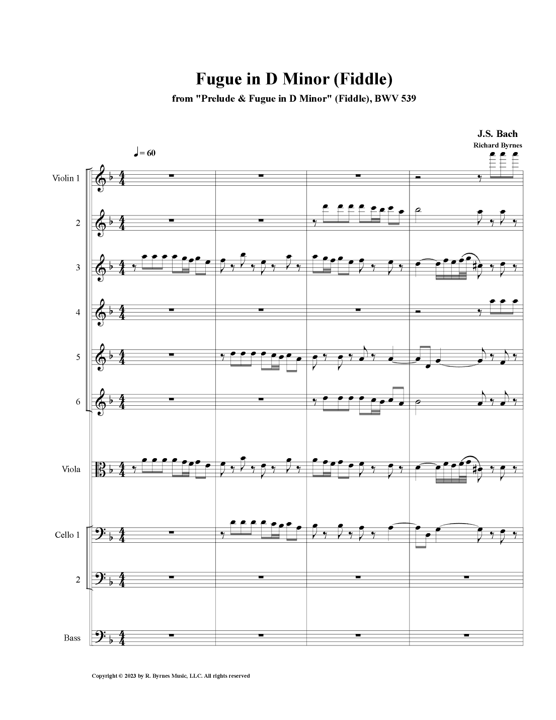 Fugue in D Minor (Fiddle), BWV 539 (String Orchestra) (arr. Richard Byrnes)