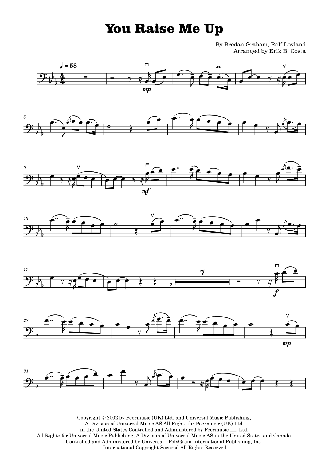 You Raise Me Up (arr. Erik B. Costa)