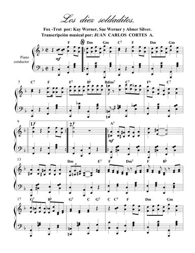 Los diez soldaditos. Por Kay Werner, Sue Werner y Abner Silver. (arr. Juan Carlos Cortés A.)