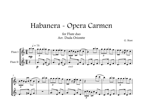 Carmen HABANERA - Bizet  ( Flute DUO) Student (arr. Duda Oriontte)