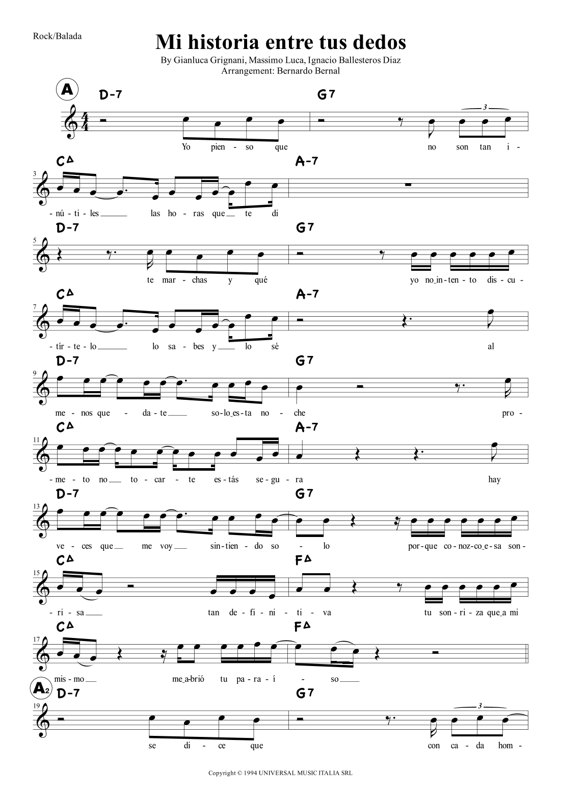 Mi Historia Entre Tus Dedos (arr. Bernardo Bernal)