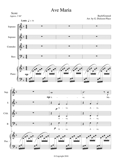 Ave Maria Bach/Gounod SSAB Arr. by Graham Dickson-Place (arr. Arr. by Graham Dickson-Place)
