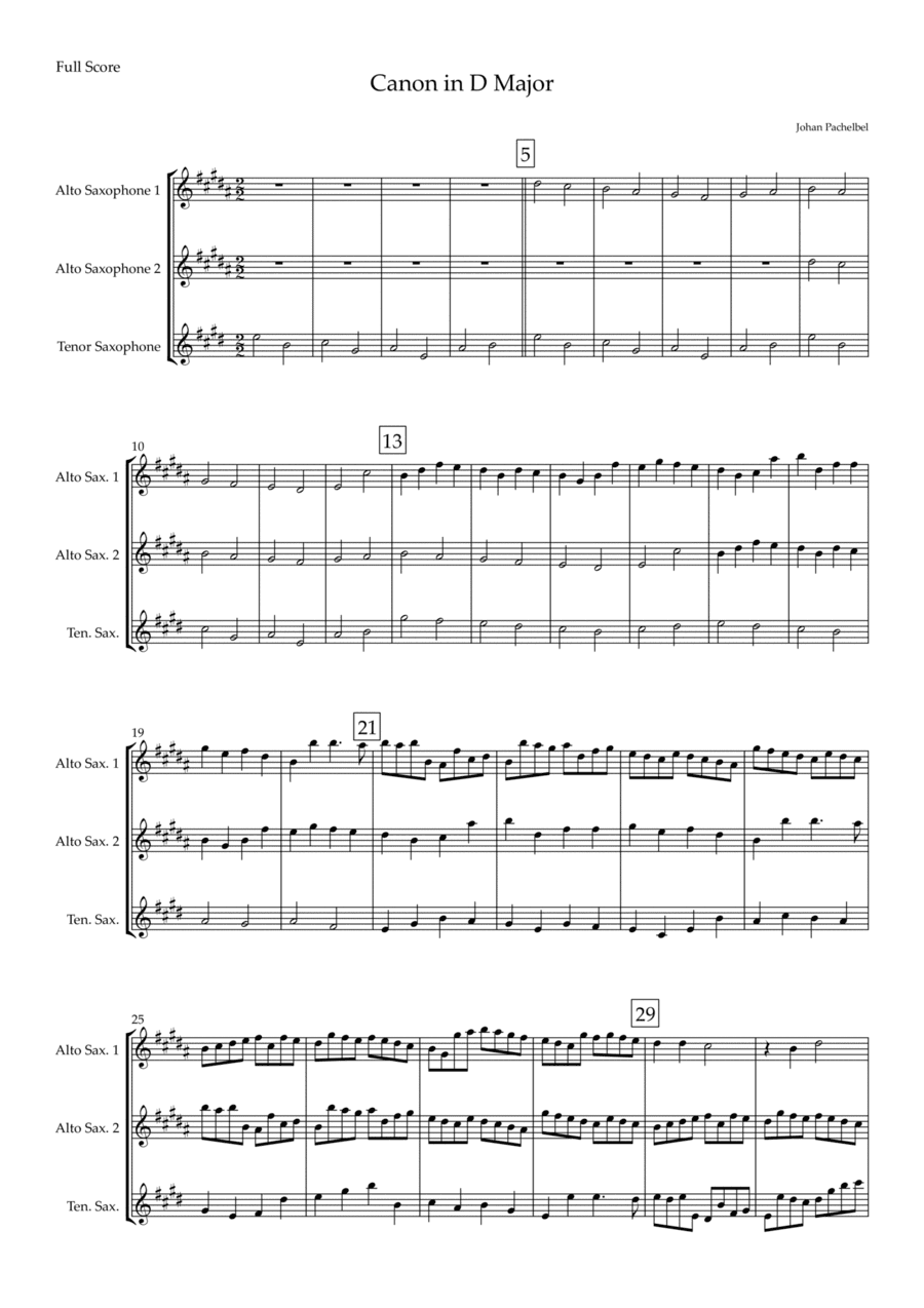 Canon in D Major (Johann Pachelbel) for Saxophone Trio (arr. Fabio Britto)