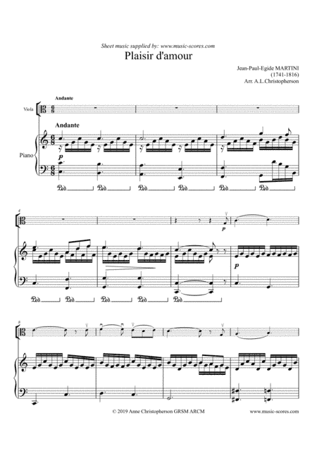 Plaisir d'Amour - Viola and Piano (arr. Anne Christopherson GRSM ARCM)