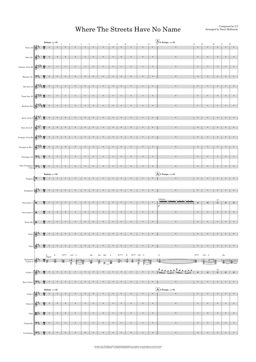 Where The Streets Have No Name (arr. Daryl McKenzie)