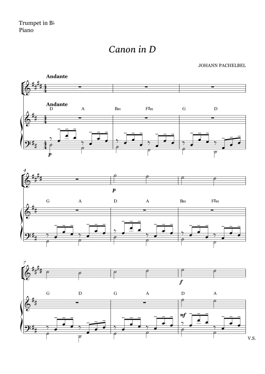 Canon in D for Trumpet in Bb and Piano (With Chords) (arr. Cássio Silva Chaves)