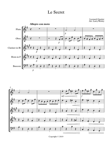 Wind Quintet: Le Secret (arr. Larry Wesley)