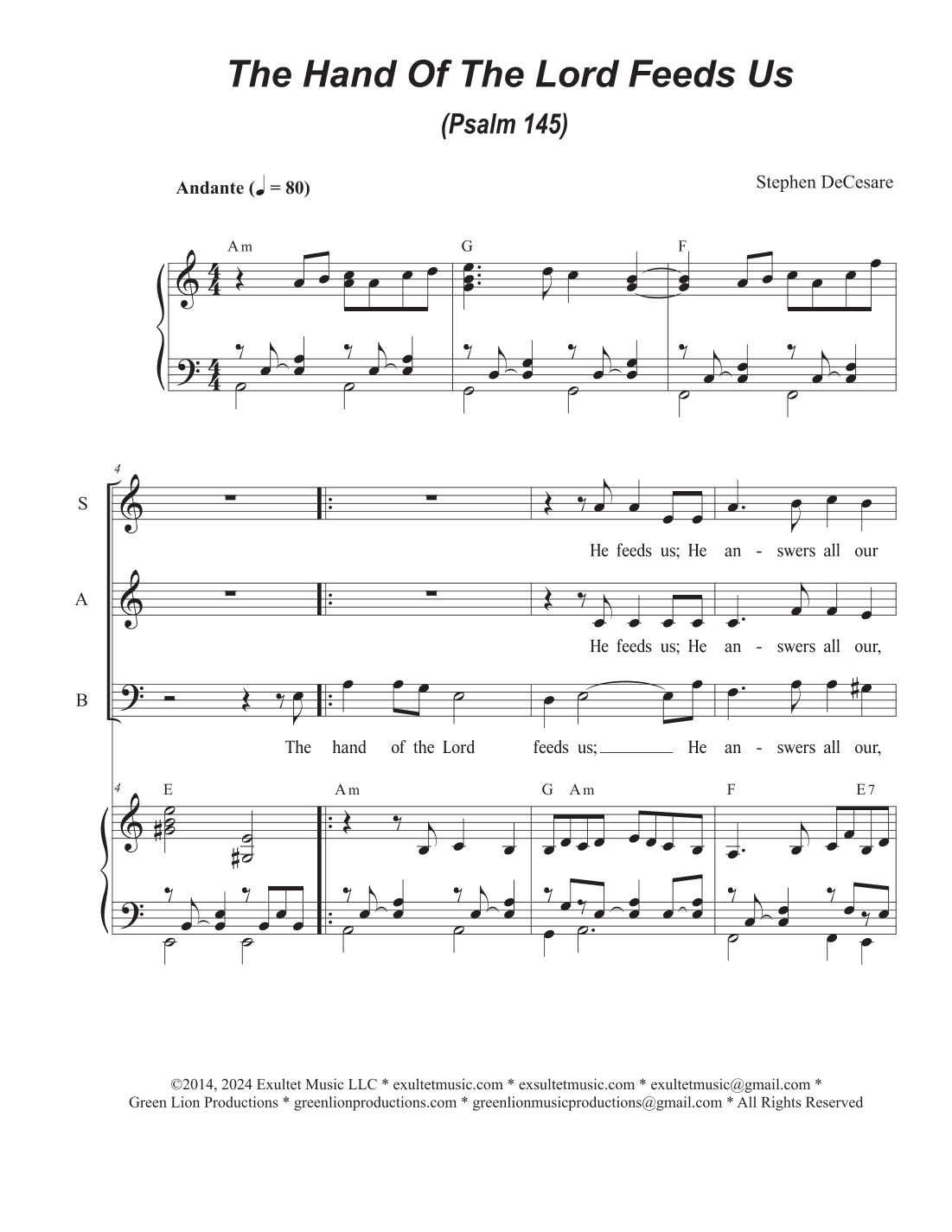 The Hand Of The Lord Feeds Us (Psalm 145) (SAB)