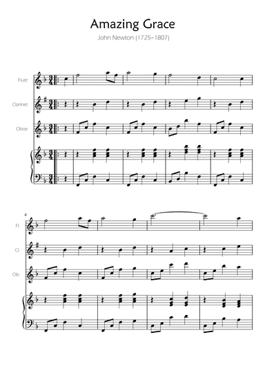 Amazing Grace - Woodwind Trio w/ Piano Accompaniment (arr. Ygor Nunes)