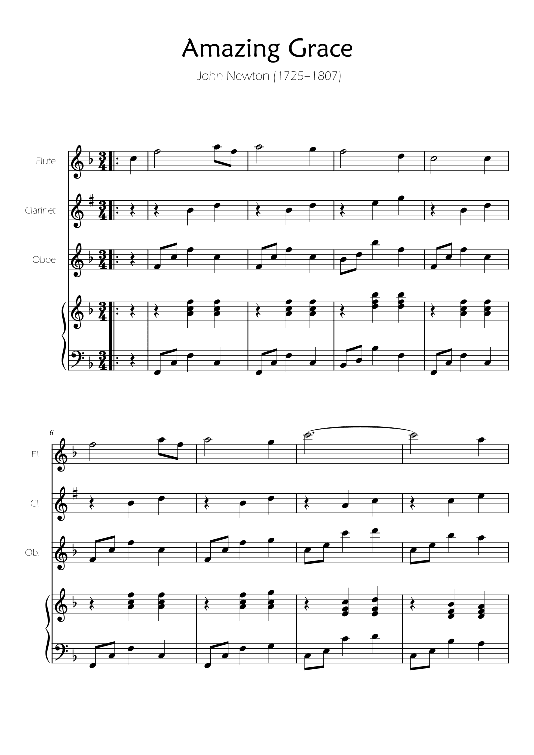 Amazing Grace - Woodwind Trio w/ Piano Accompaniment (arr. Ygor Nunes)
