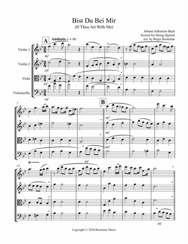 Bist Du Bei Mir (String Quartet 2 Violins, 1 Viola, 1 Cello) (arr. Regis Bookshar)