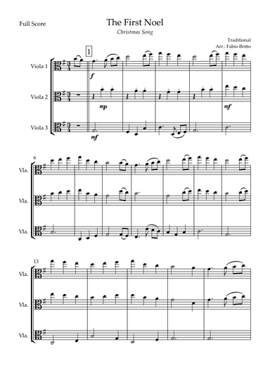 The First Noel (Christmas Song) for Viola Trio (arr. Fabio Britto)