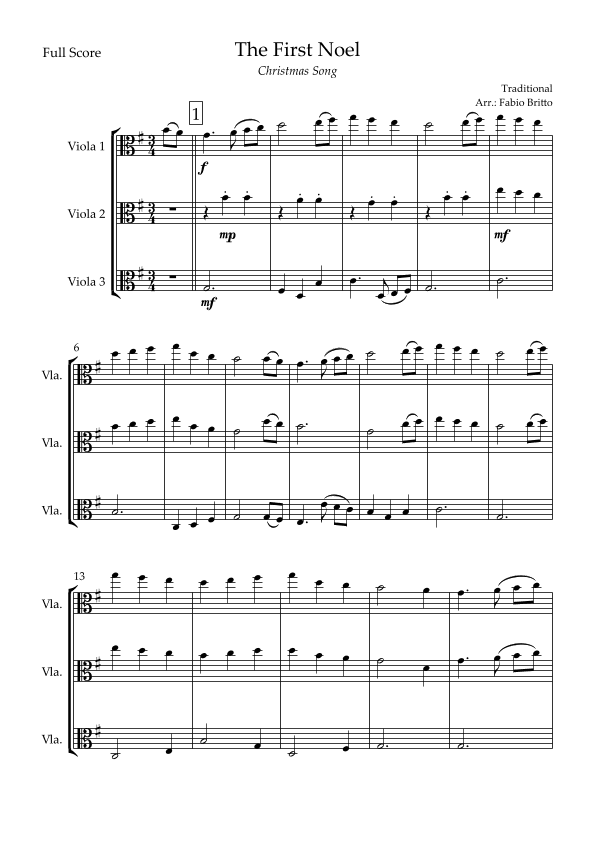 The First Noel (Christmas Song) for Viola Trio (arr. Fabio Britto)