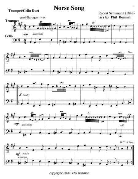 Norse Song-Schumann-trumpet-cello duet (arr. Phil Beaman)