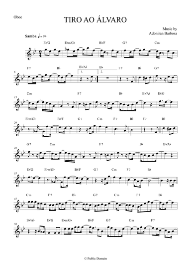 Tiro ao Álvaro by Adoniran Barbosa - Oboe (arr. The Sheet Music Library)