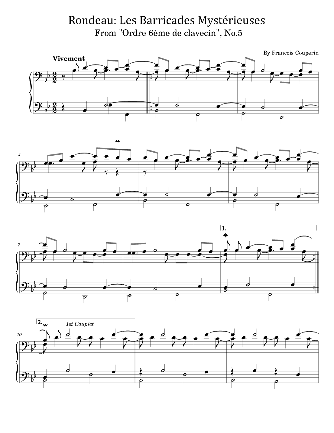 Les barricades mystérieuses - Rondeau - Francois Couperin - For Piano Solo (arr. poon)