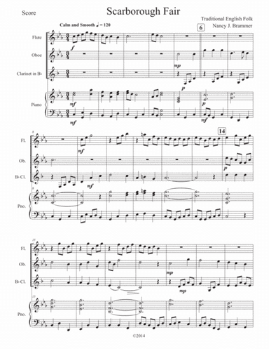 Scarborough Fair  for Woodwind Trio and Piano (arr. Nancy J. Brammer)