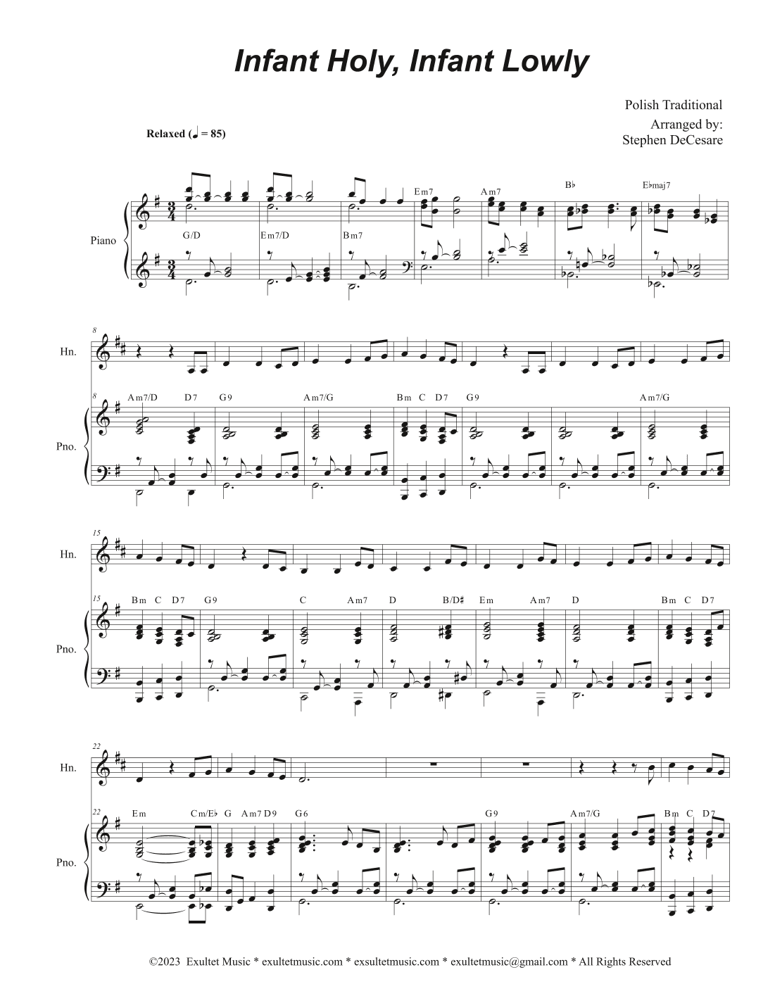 Infant Holy, Infant Lowly (French Horn solo and Piano) (arr. Stephen DeCesare)