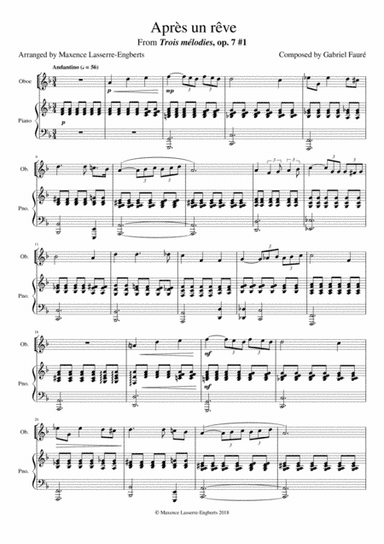 'Après un rêve' for Oboe (arr. Maxence Lasserre-Engberts)