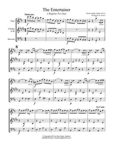 The Entertainer, Ragtime (easy, abridged) for wind trio (fl, cl, bsn) (arr. Klas Krantz)