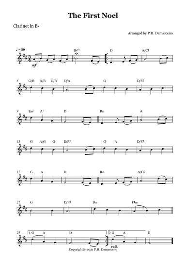 The First Noel - Clarinet in Bb Solo with Chords (arr. P.H. Damasceno)