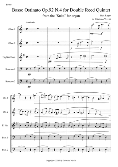 Basso Ostinato Op.92 N.4 for Double Reed Quintet (arr. Cristiano Vecchi)