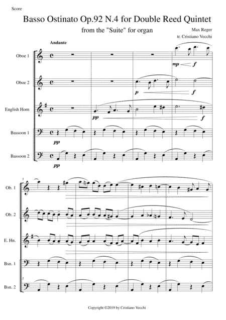 Basso Ostinato Op.92 N.4 for Double Reed Quintet (arr. Cristiano Vecchi)