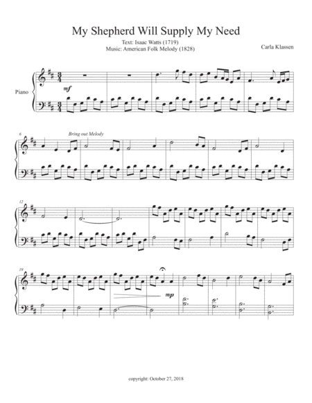 My Shepherd Will Supply My Need (arr. Carla Klassen)