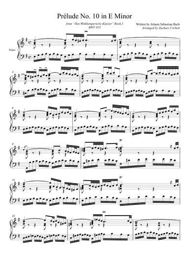 Prelude No. 10 BWV 855 in E Minor (arr. Zachary Corbett)
