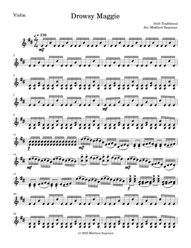 Drowsy Maggie for Virtuoso Solo Violin (arr. Matthew Saayman)