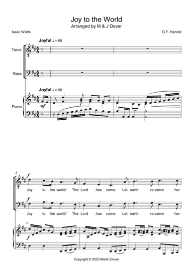 Joy to the World - TB - Two Part Choir, Lower Voices (arr. M & J Dover)