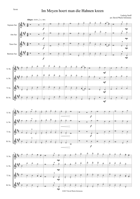 Im Meyen hoert man die Hahnen kreen  (In May you hear the cocks crow) for saxophone quartet (arr. David Warin Solomons)