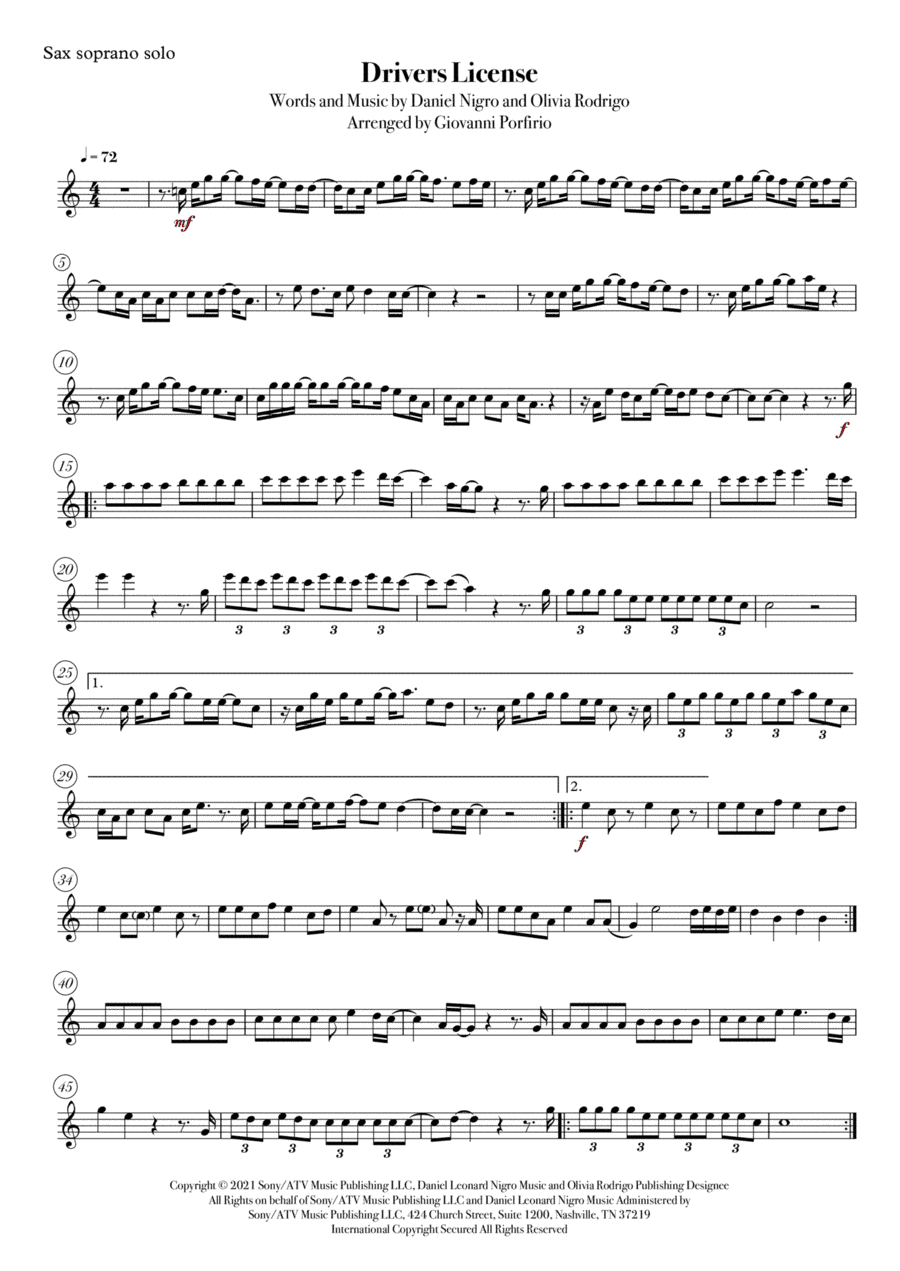 Drivers License (arr. Giovanni Porfirio)