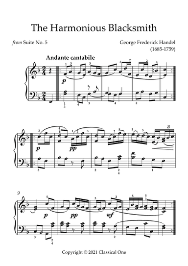 Handel - The Harmonious Blacksmith(With Note name) (arr. MPS)