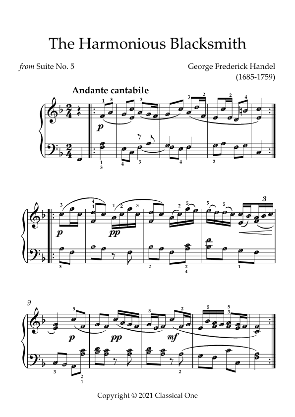 Handel - The Harmonious Blacksmith(With Note name) (arr. MPS)