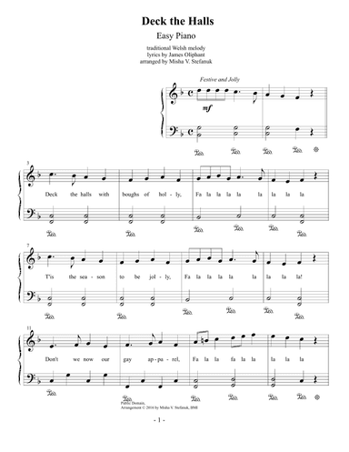 Deck the Halls, Easy Piano (arr. Misha Stefanuk)