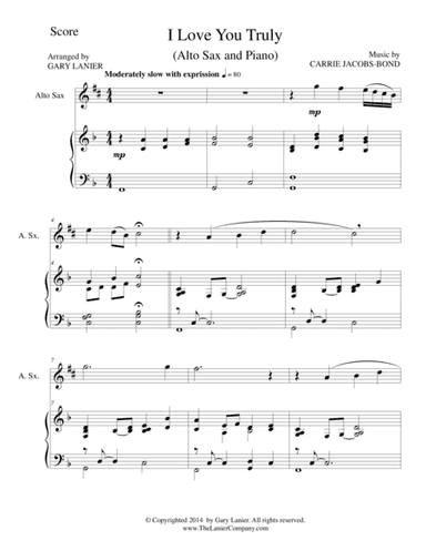 I LOVE YOU TRULY (Duet for Alto Sax/Piano with Score and Sax Part) (arr. Gary Lanier)