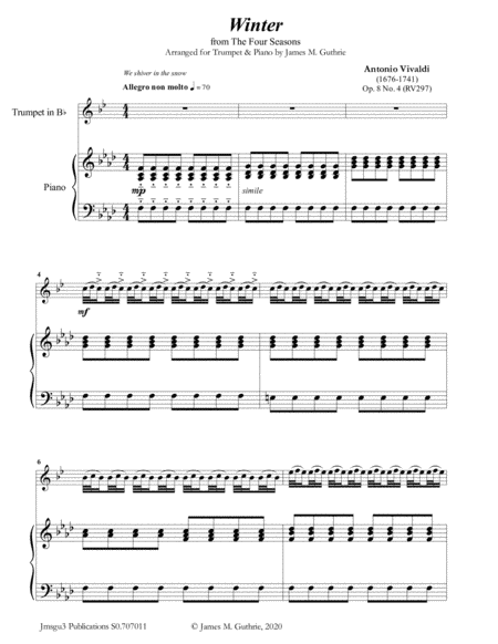 Vivaldi: Winter from the Four Seasons for Trumpet & Piano (arr. James M. Guthrie, ASCAP)