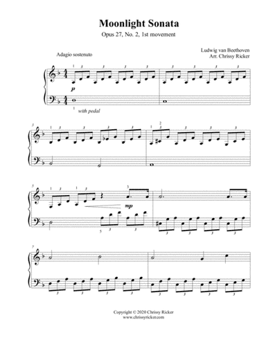 Moonlight Sonata - easy piano/early intermediate (arr. Chrissy Ricker)
