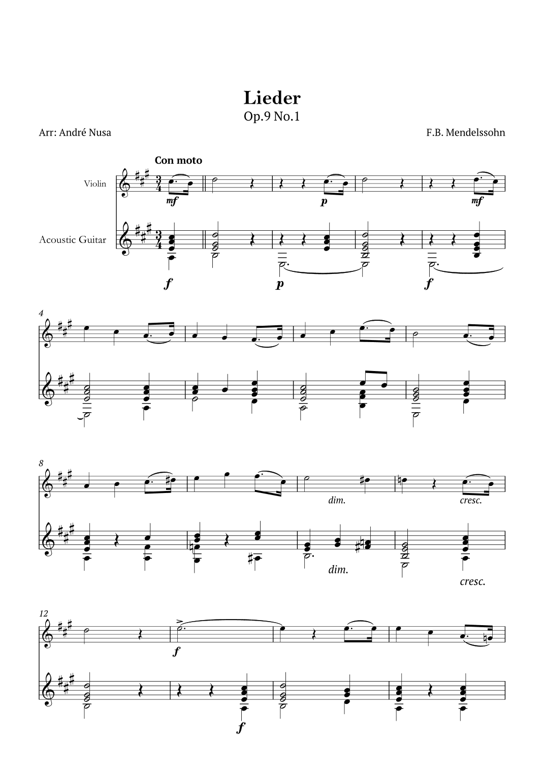 Lieder Op.9 No.1 (arr. André Nusa)