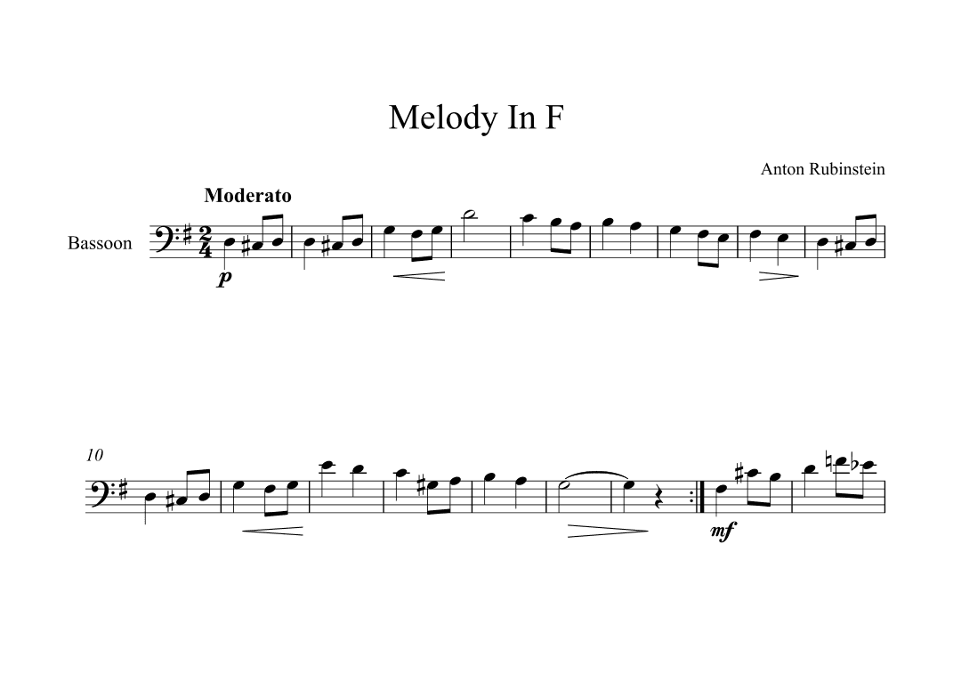 Melody In F - Anton Rubinstein (Bassoon) (arr. Digital Book Music)