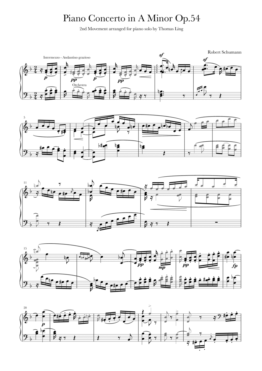 Schumann Piano Concerto in A Minor 2nd Movement (Intermezzo) (arr. Thomas Ling Swee Chin)