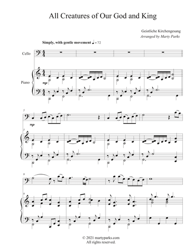 All Creatures of Our God and King (Cello-Piano) (arr. Marty Parks)